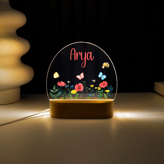 Personalisierte Nachtlampe LED - Blumen & Biene