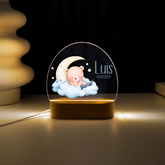 Personalisierte Nachtlampe LED - Teddy über den Wolken