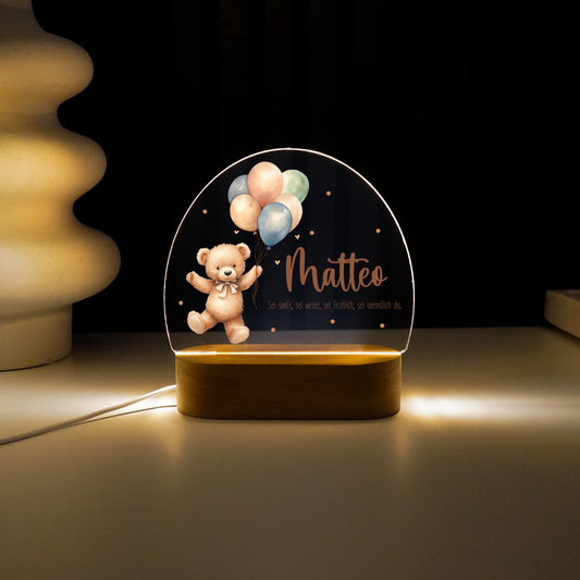 Personalisierte Nachtlampe LED - Boho Bär mit bunten Ballons