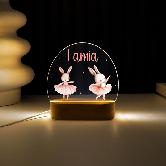Personalisierte Nachtlampe LED - Ballerina Hasen