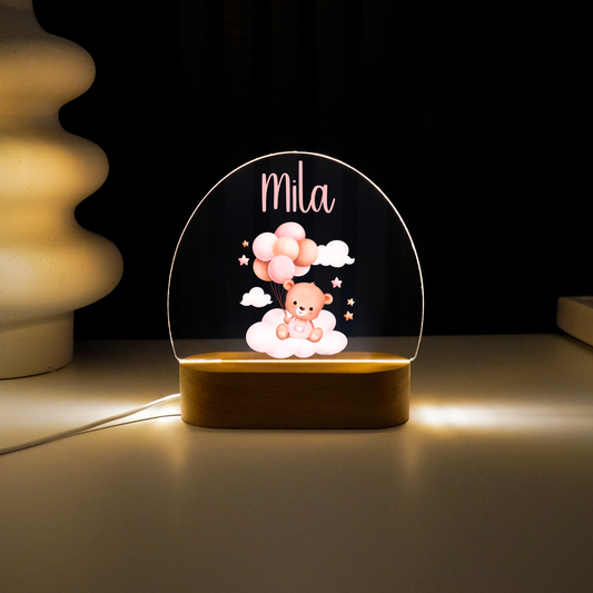 Personalisierte Nachtlampe LED - Rosa Teddy
