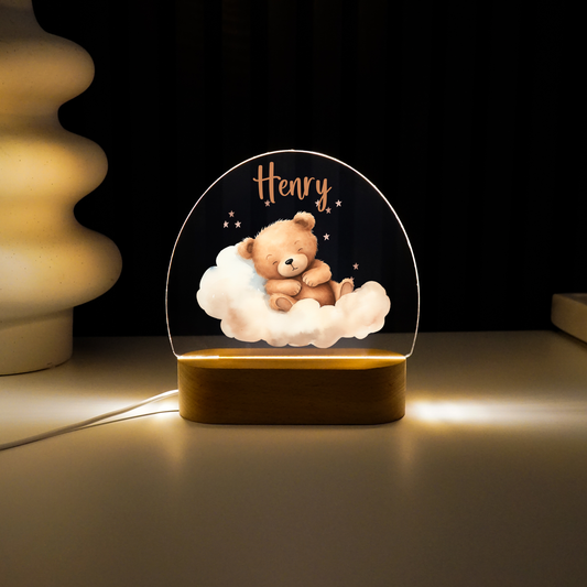 Personalisierte Nachtlampe LED - Boho Bär Schlafend auf Wolken