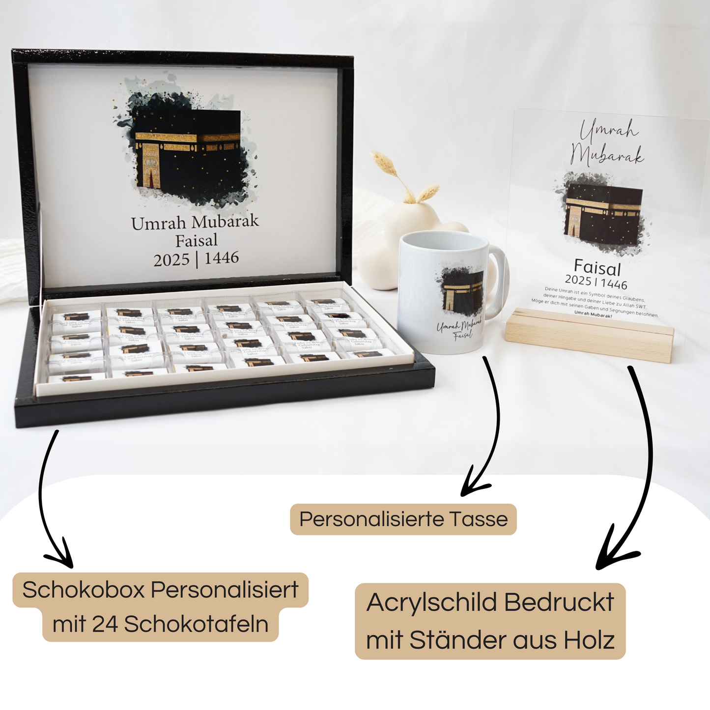 Umrah Geschenkeset - Schokobox | Acrylschild | Tasse