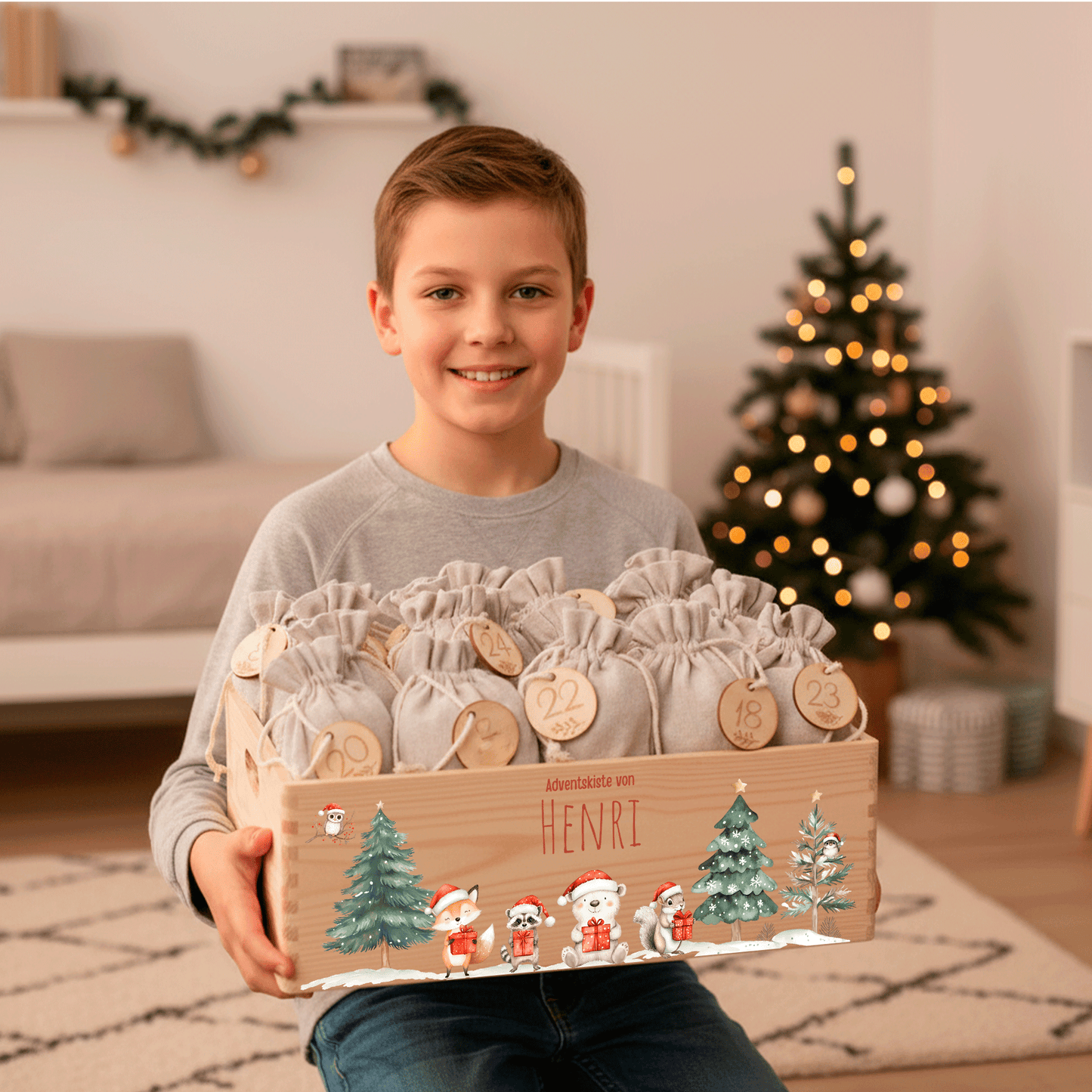 Adventskalender personalisiert zum befüllen - Abenteuer im Winterwald