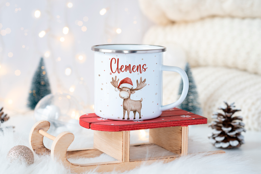 Emaille Kindertasse Personalisiert - Christmas Animals