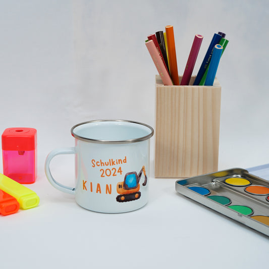 Emaille Kindertasse Personalisiert - Bagger Joe