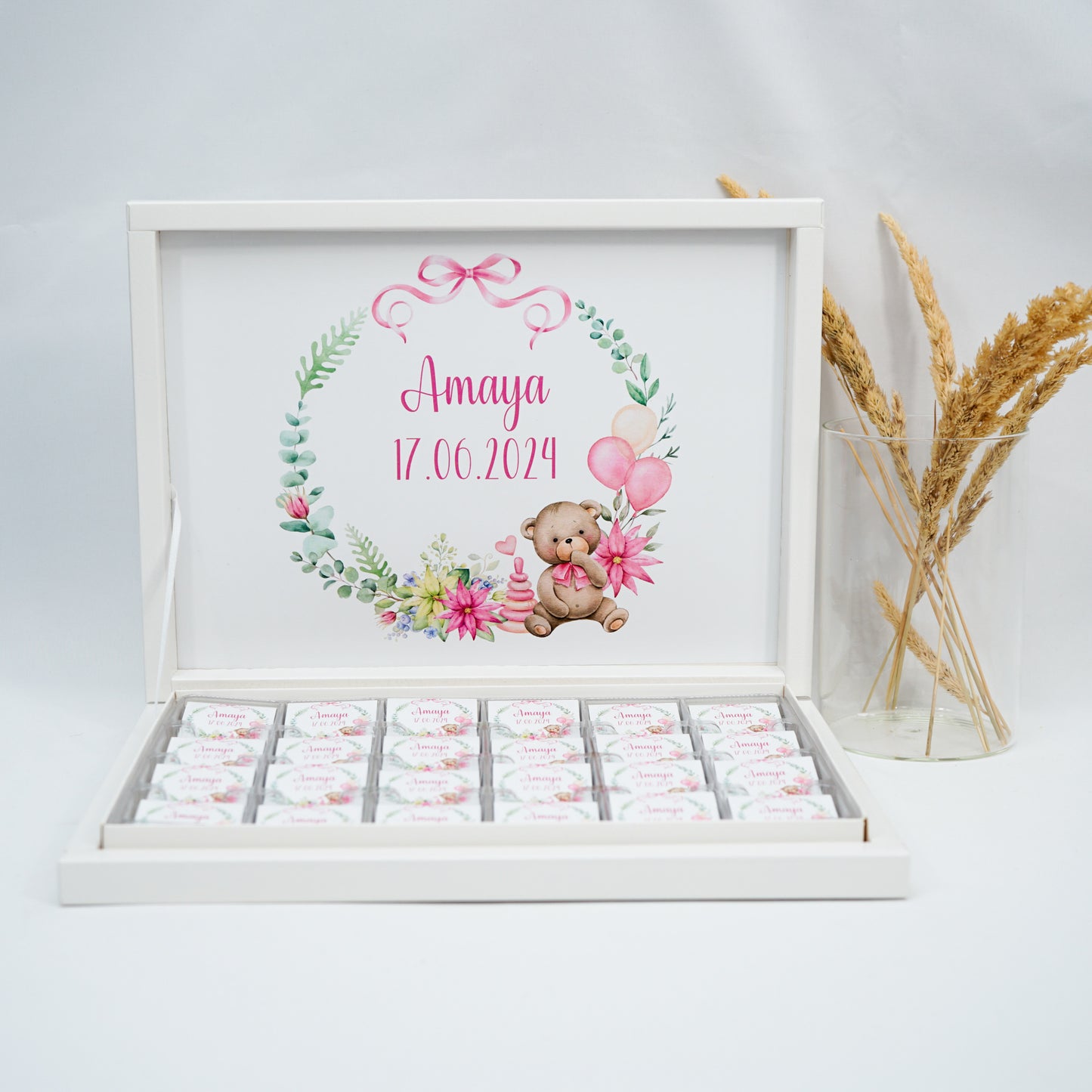 Schokobox Personalisiert - Teddybär Pink