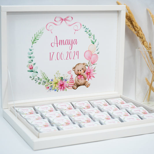 Schokobox Personalisiert - Teddybär Pink