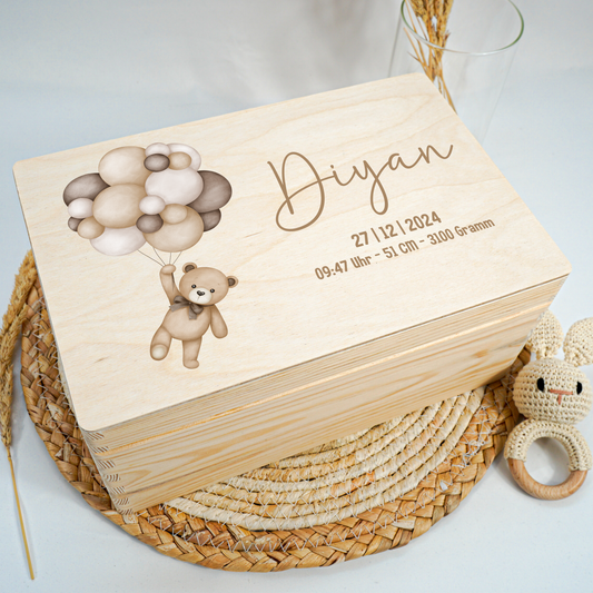 Personalisierte Erinnerungskiste - Boho Bär