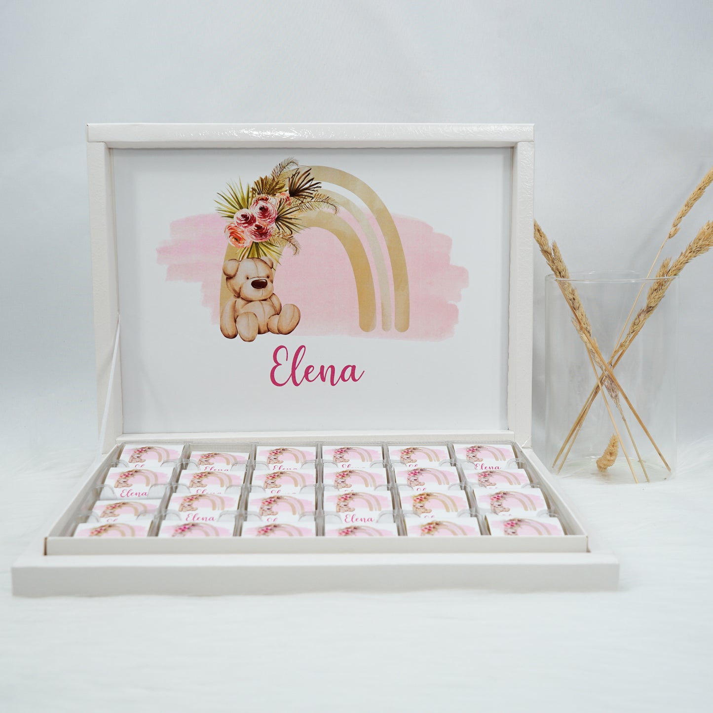 Schokobox Personalisiert - Regenbogen Rosa Bär