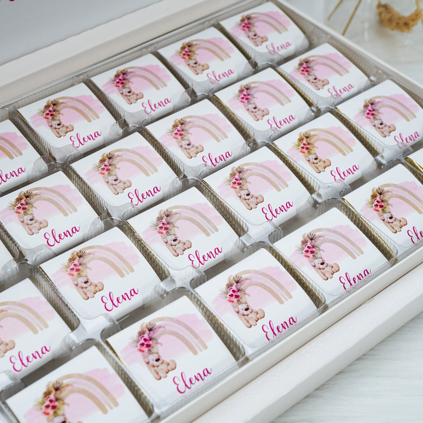 Schokobox Personalisiert - Regenbogen Rosa Bär