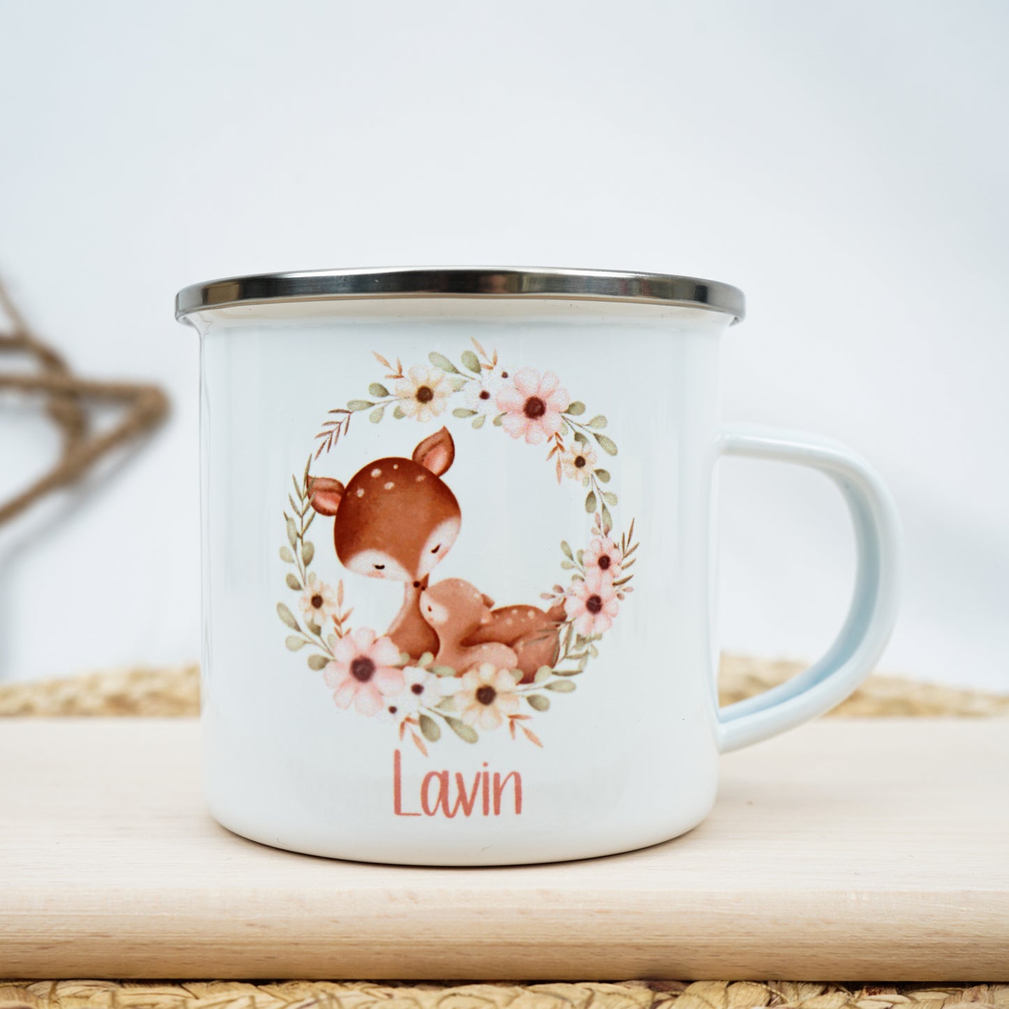 Emaille Kindertasse Personalisiert - Tierchen Aquarell