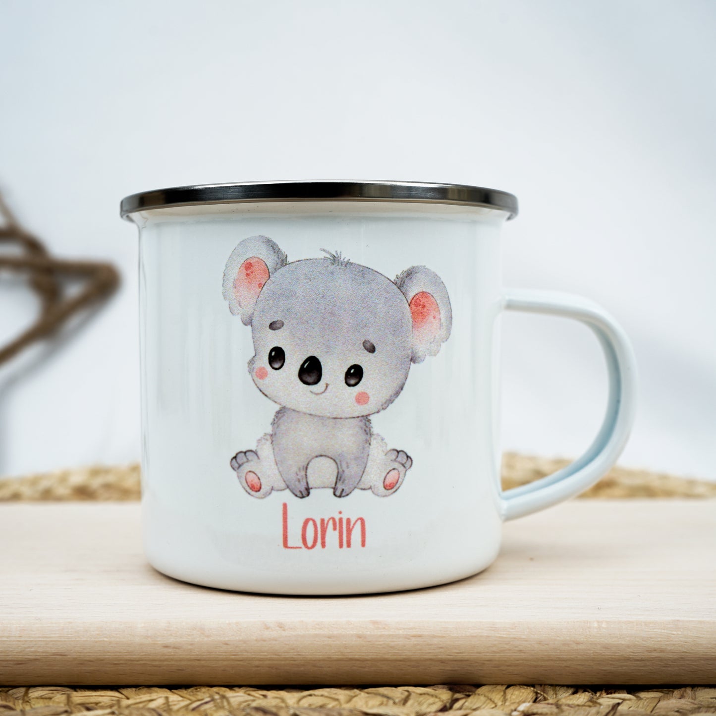 Emaille Kindertasse Personalisiert - Tierchen Aquarell