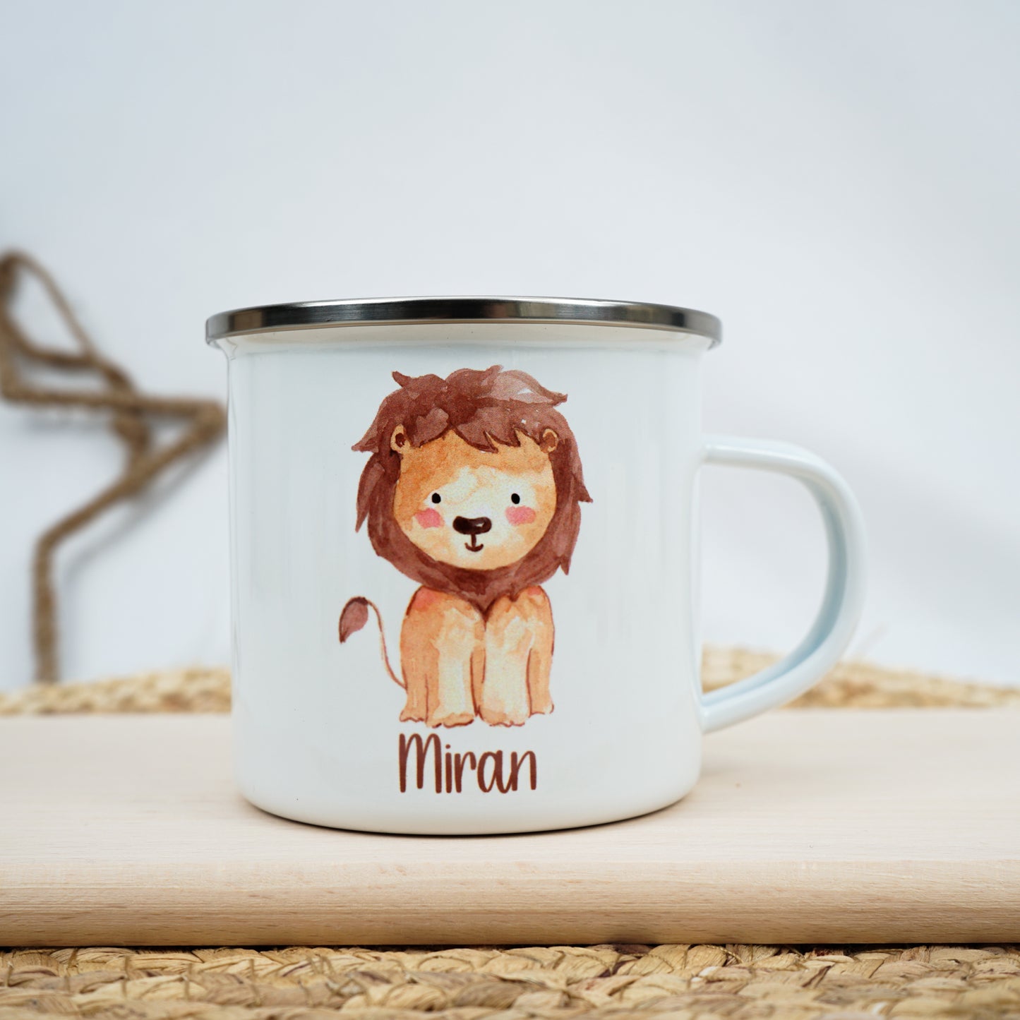 Emaille Kindertasse Personalisiert - Tierchen Aquarell