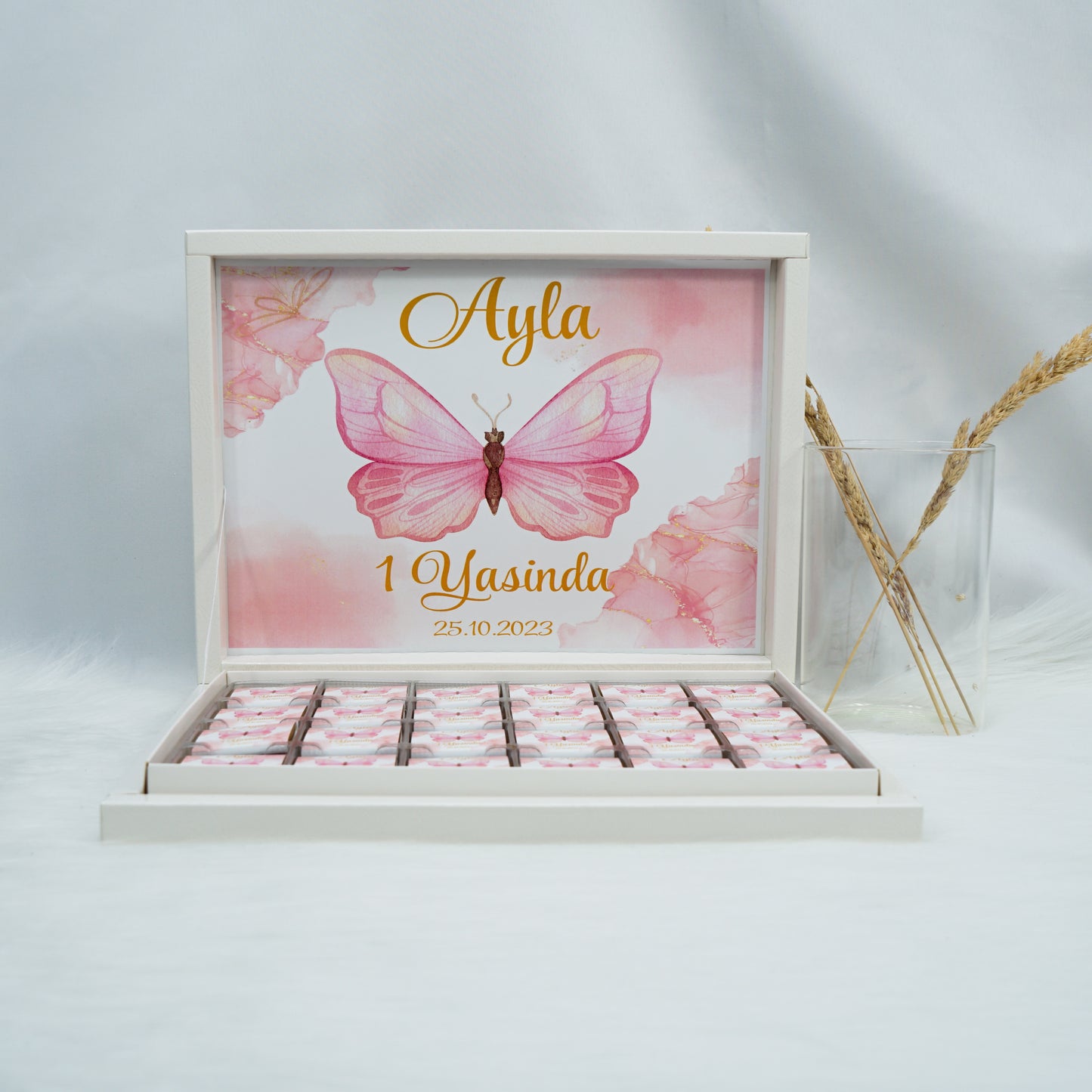 Schokobox Personalisiert - Schmetterling Rosa