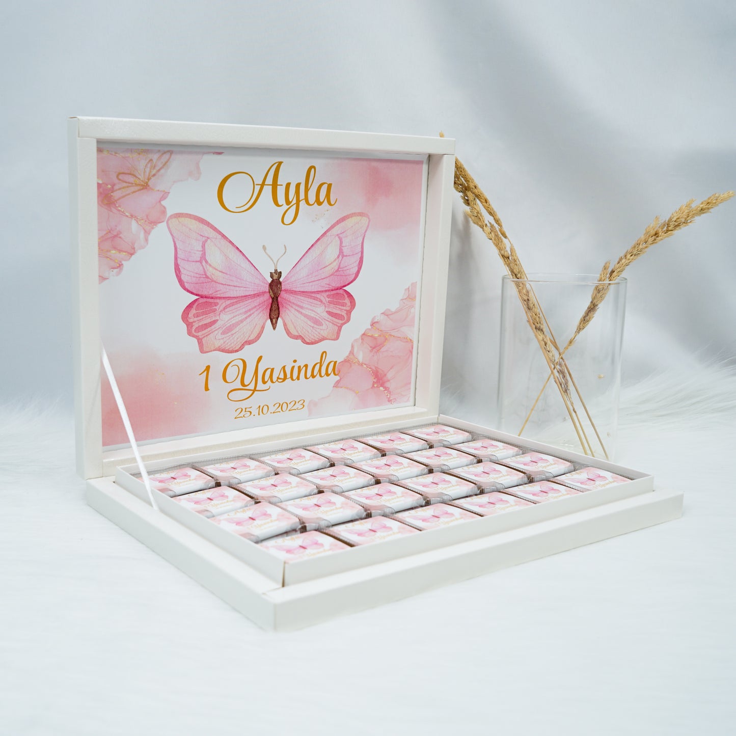 Schokobox Personalisiert - Schmetterling Rosa