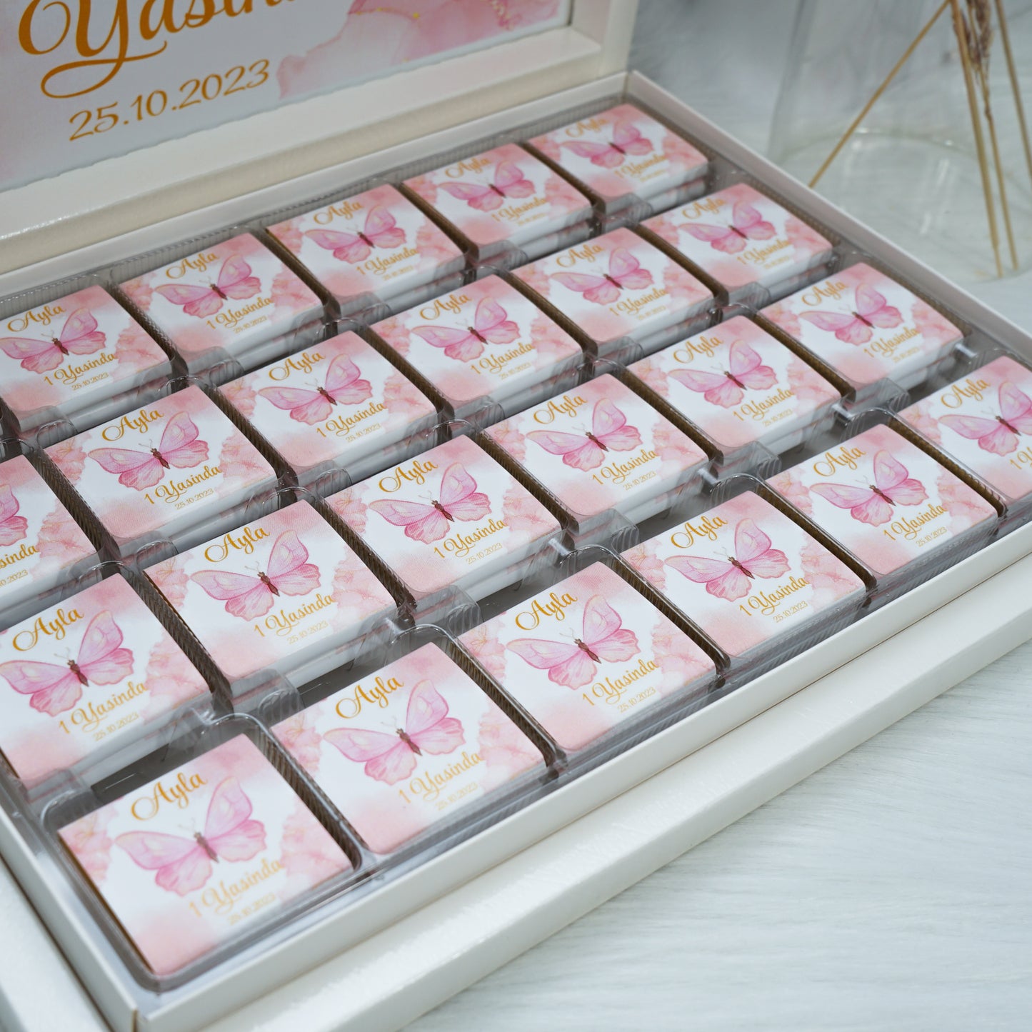 Schokobox Personalisiert - Schmetterling Rosa