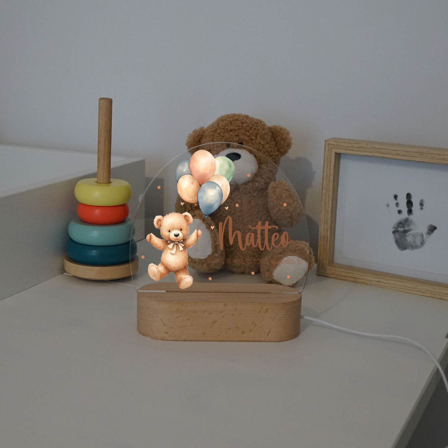 Personalisierte Nachtlampe LED - Boho Bär mit bunten Ballons