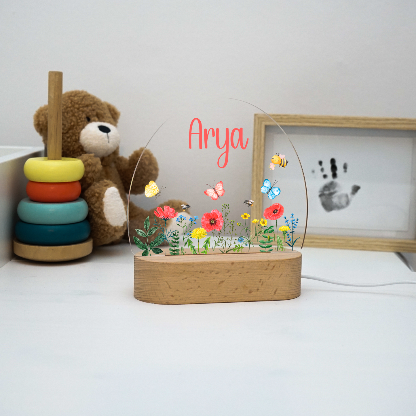 Personalisierte Nachtlampe LED - Blumen & Biene