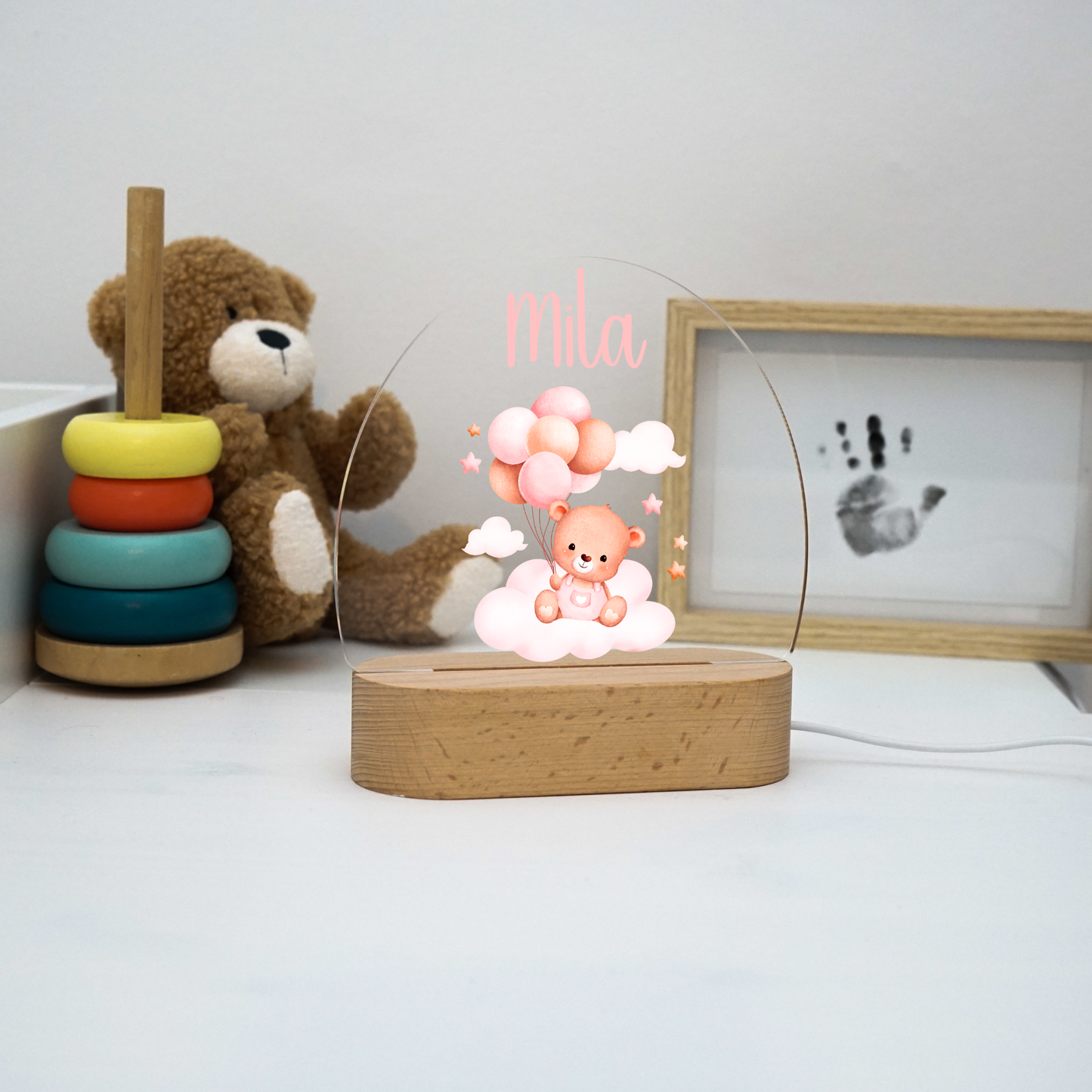 Personalized Night Lamp LED - Pink Teddy