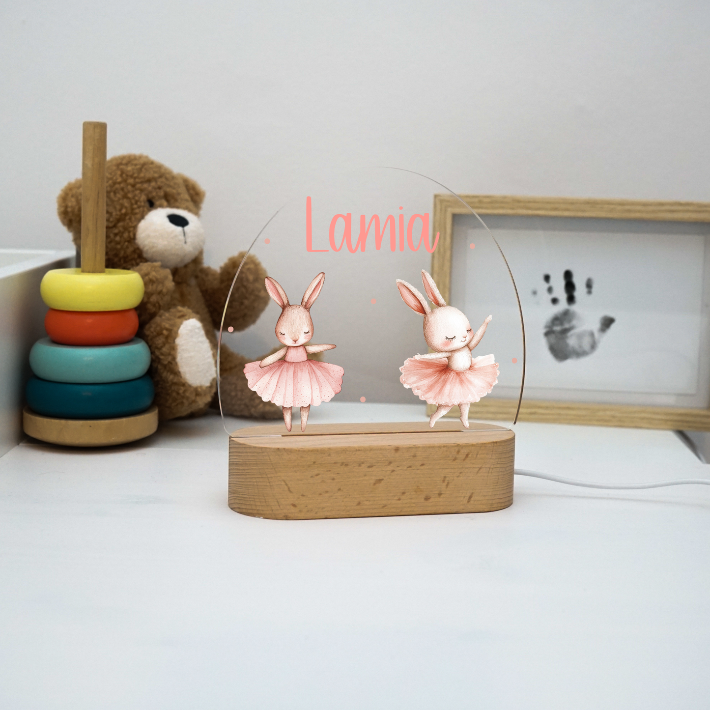 Personalisierte Nachtlampe LED - Ballerina Hasen