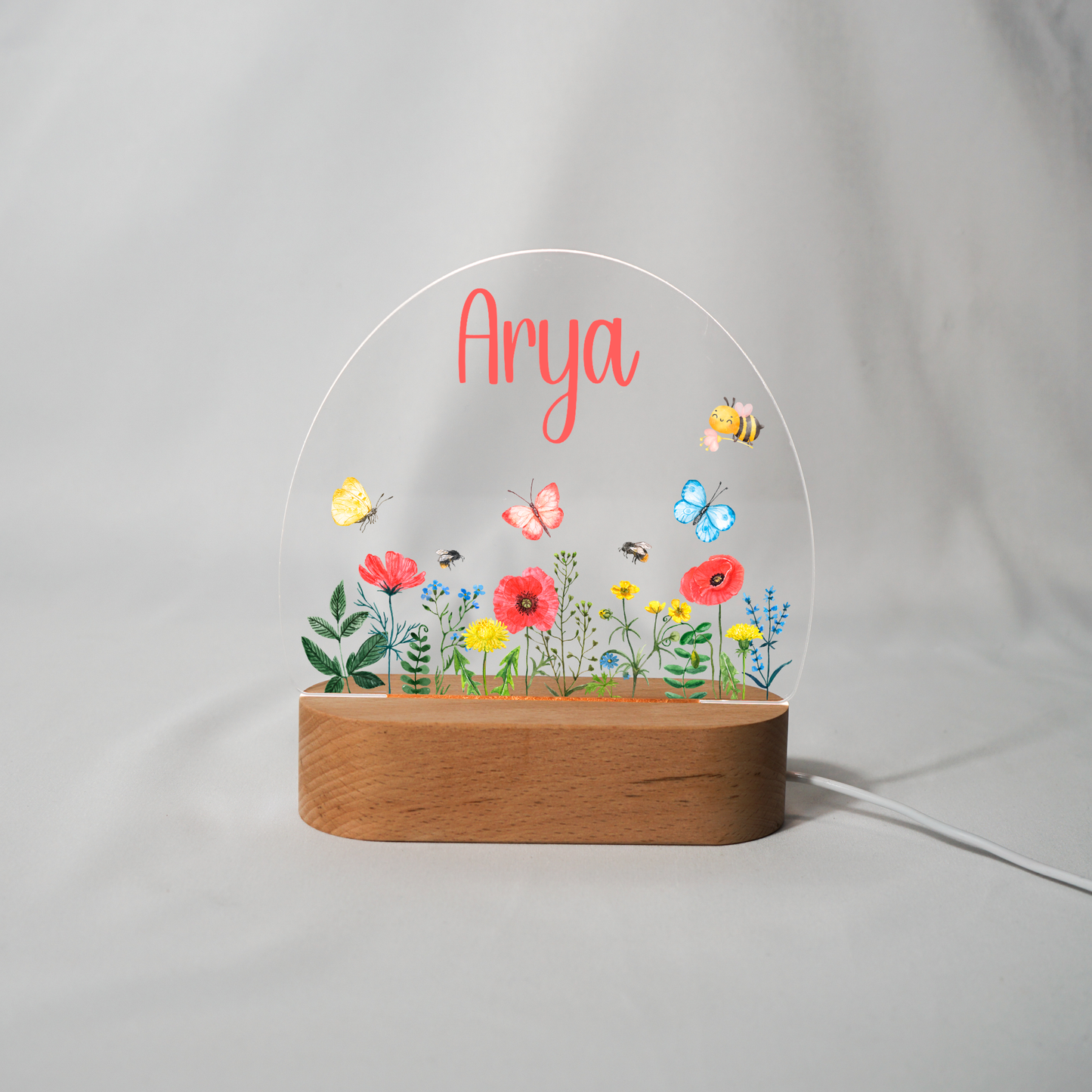 Personalisierte Nachtlampe LED - Blumen & Biene