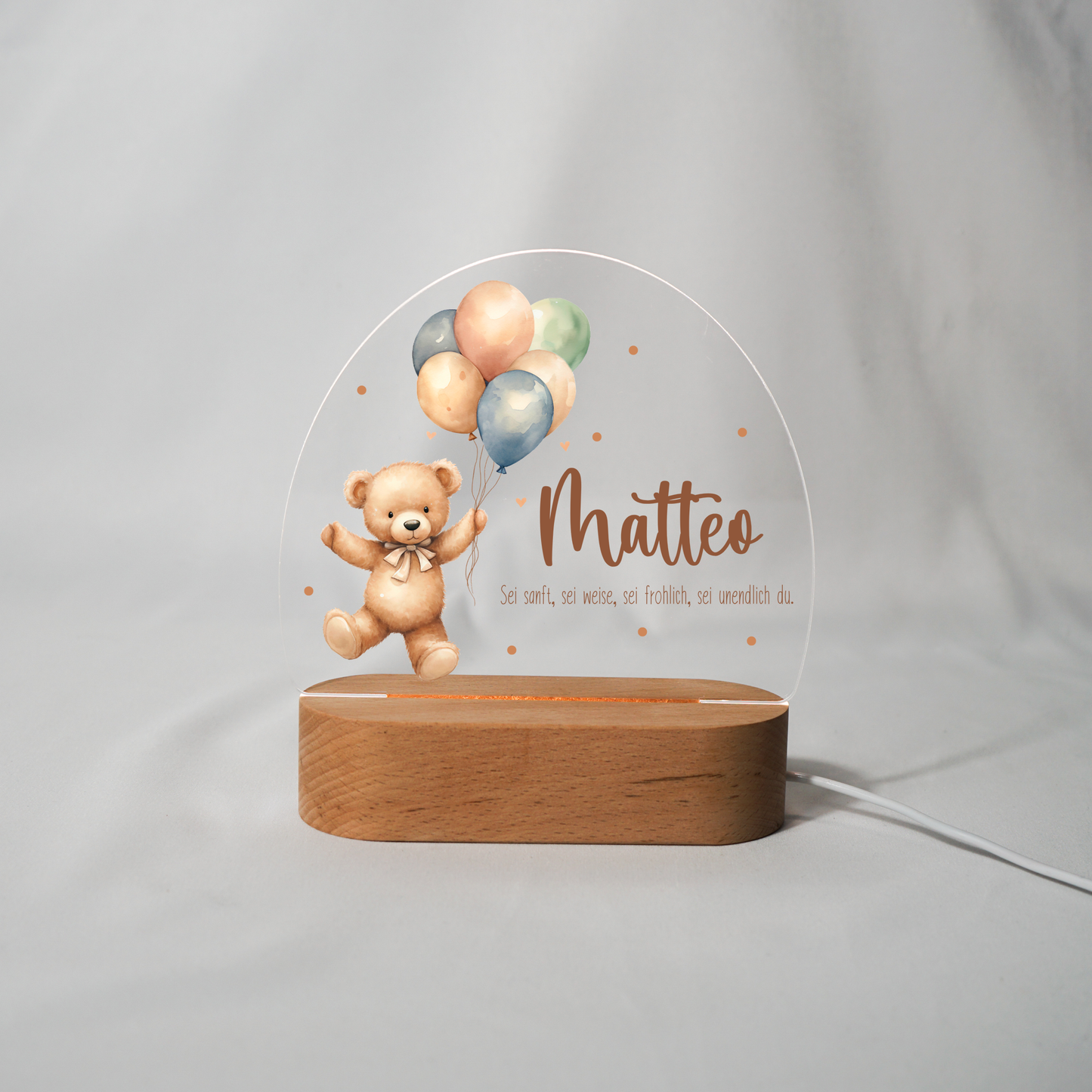Personalisierte Nachtlampe LED - Boho Bär mit bunten Ballons