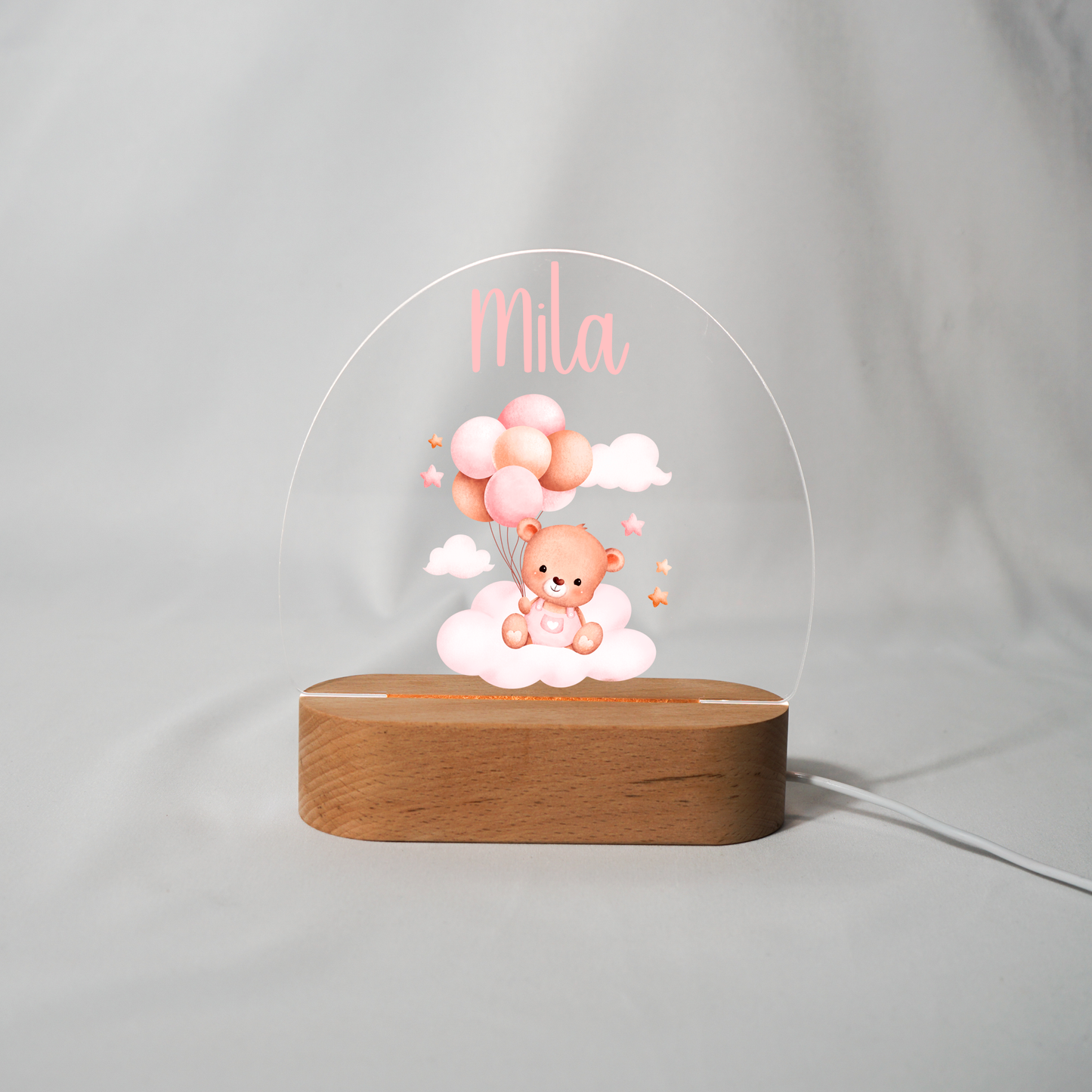 Personalized Night Lamp LED - Pink Teddy