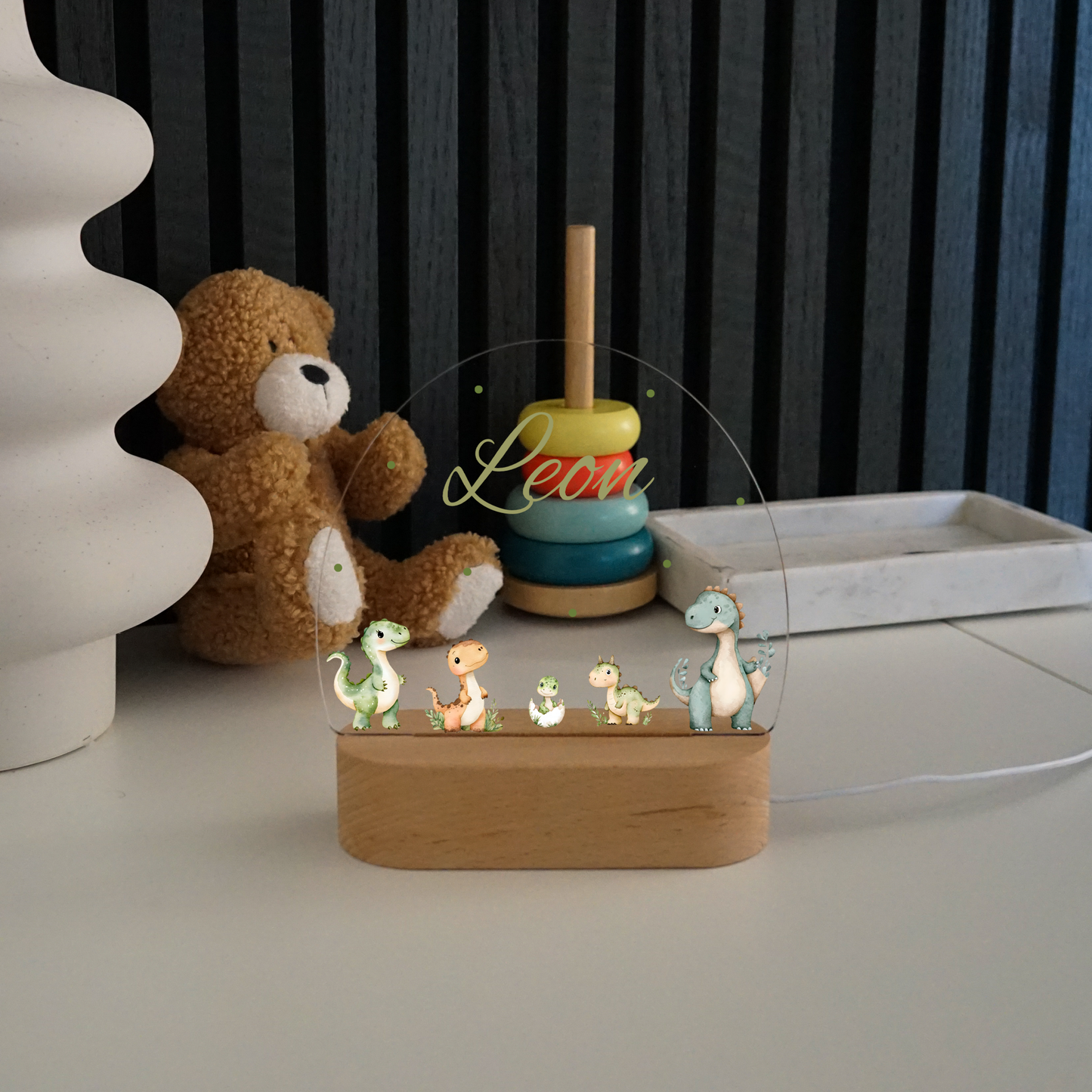 Personalisierte Nachtlampe LED - Dino Familie
