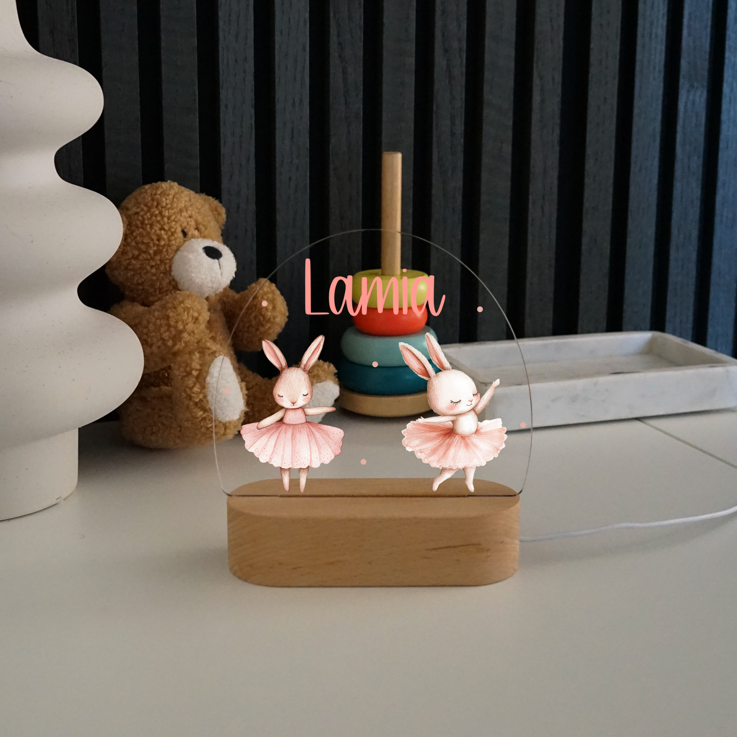 Personalisierte Nachtlampe LED - Ballerina Hasen