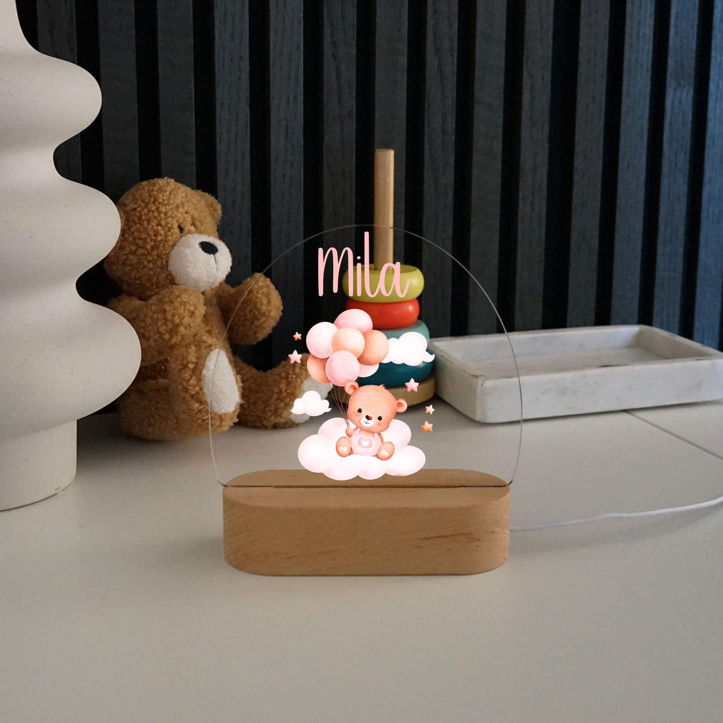 Personalized Night Lamp LED - Pink Teddy