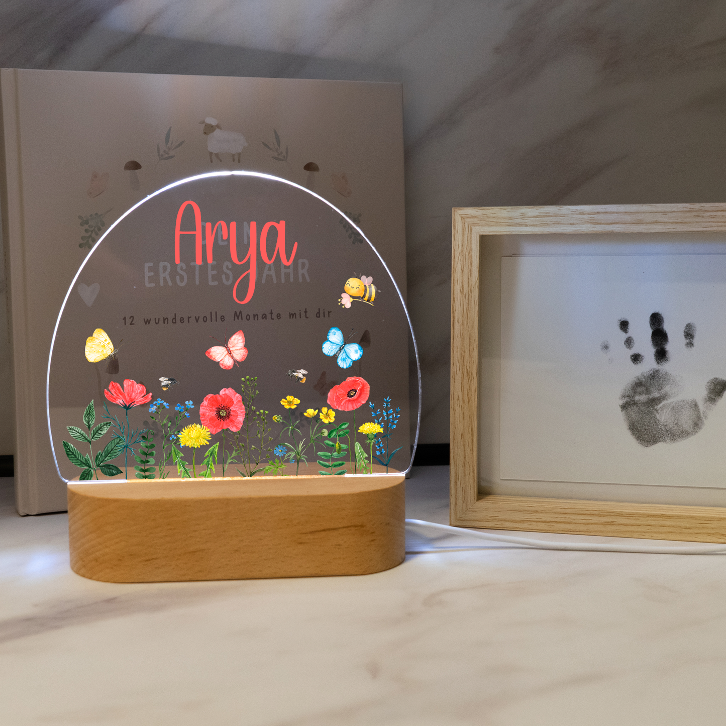 Personalisierte Nachtlampe LED - Blumen & Biene