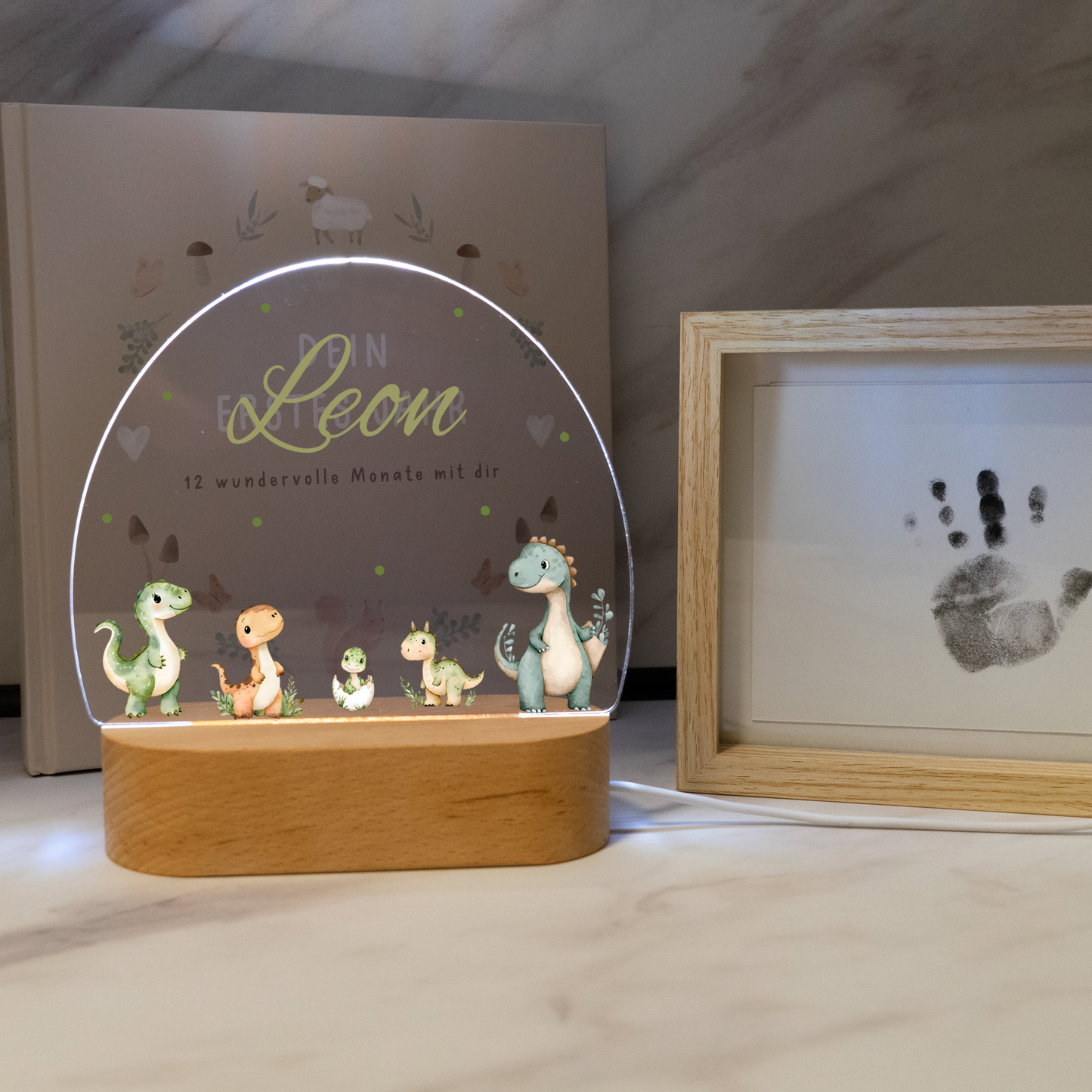 Personalisierte Nachtlampe LED - Dino Familie