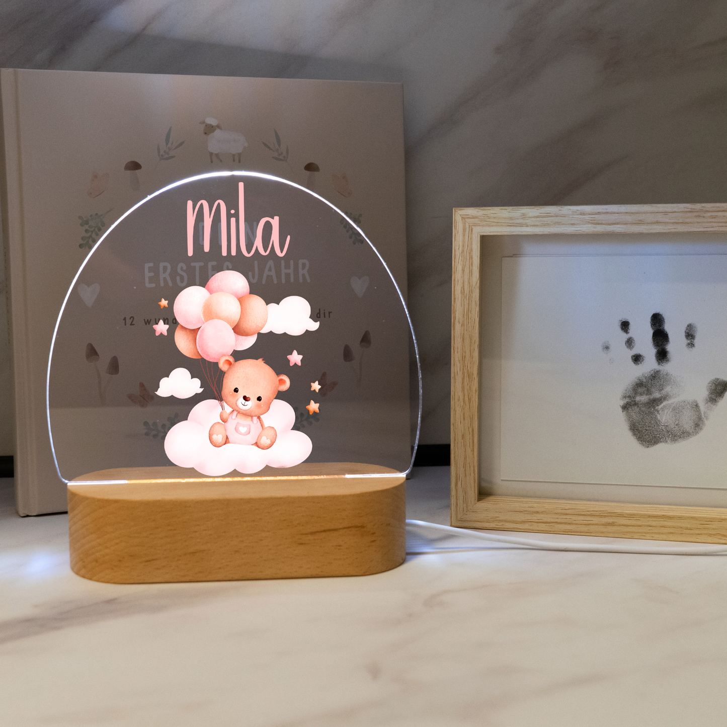 Personalized Night Lamp LED - Pink Teddy
