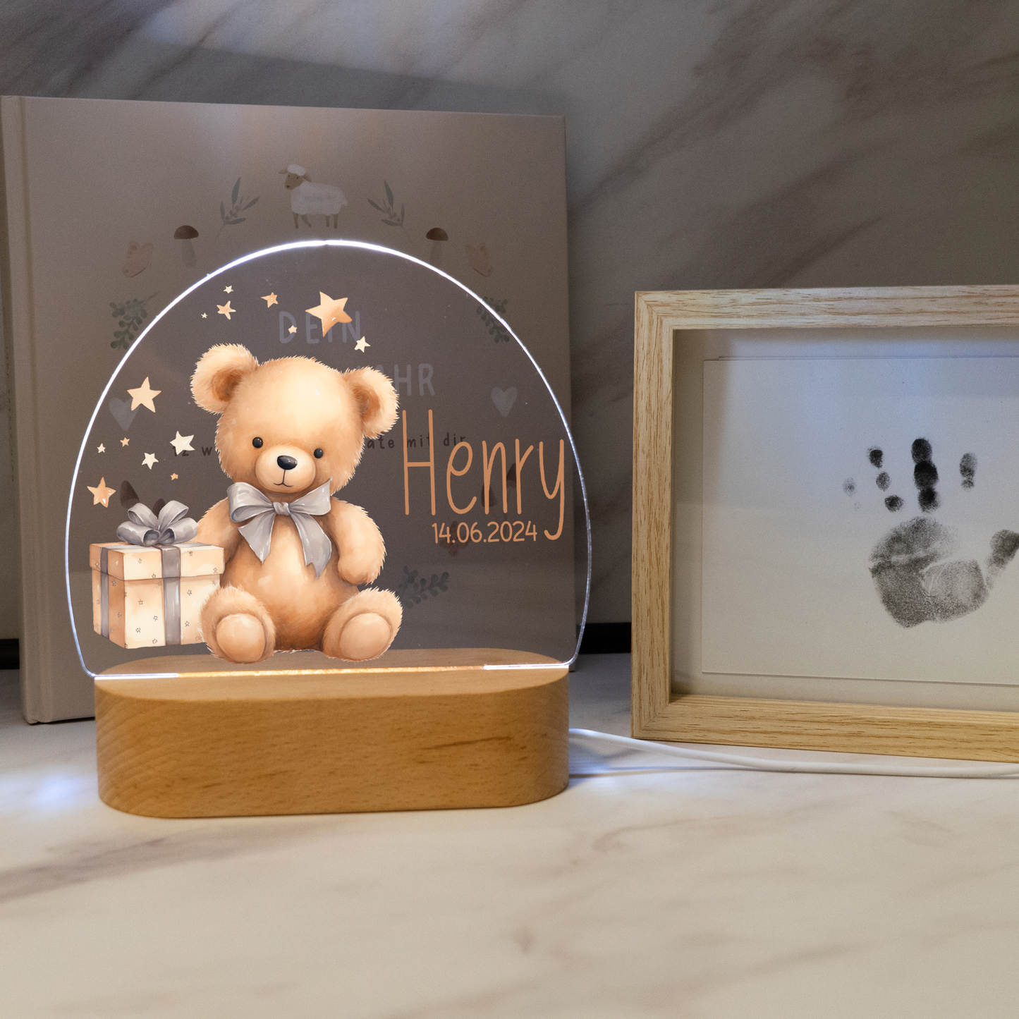 Personalisierte Nachtlampe LED - Teddy & Sternenhimmel
