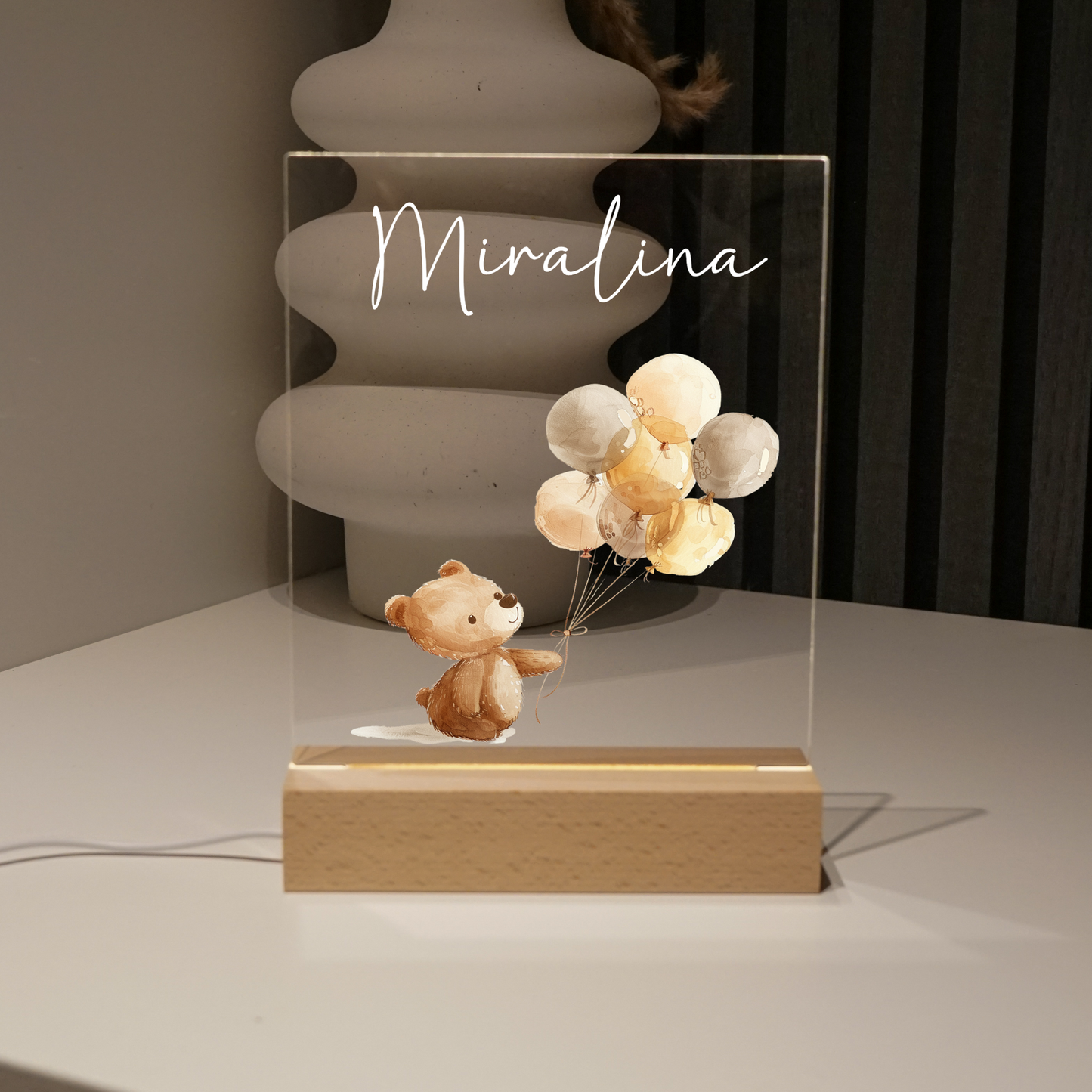 Personalisierte Nachtlampe - Süßer Teddybär & Luftballons