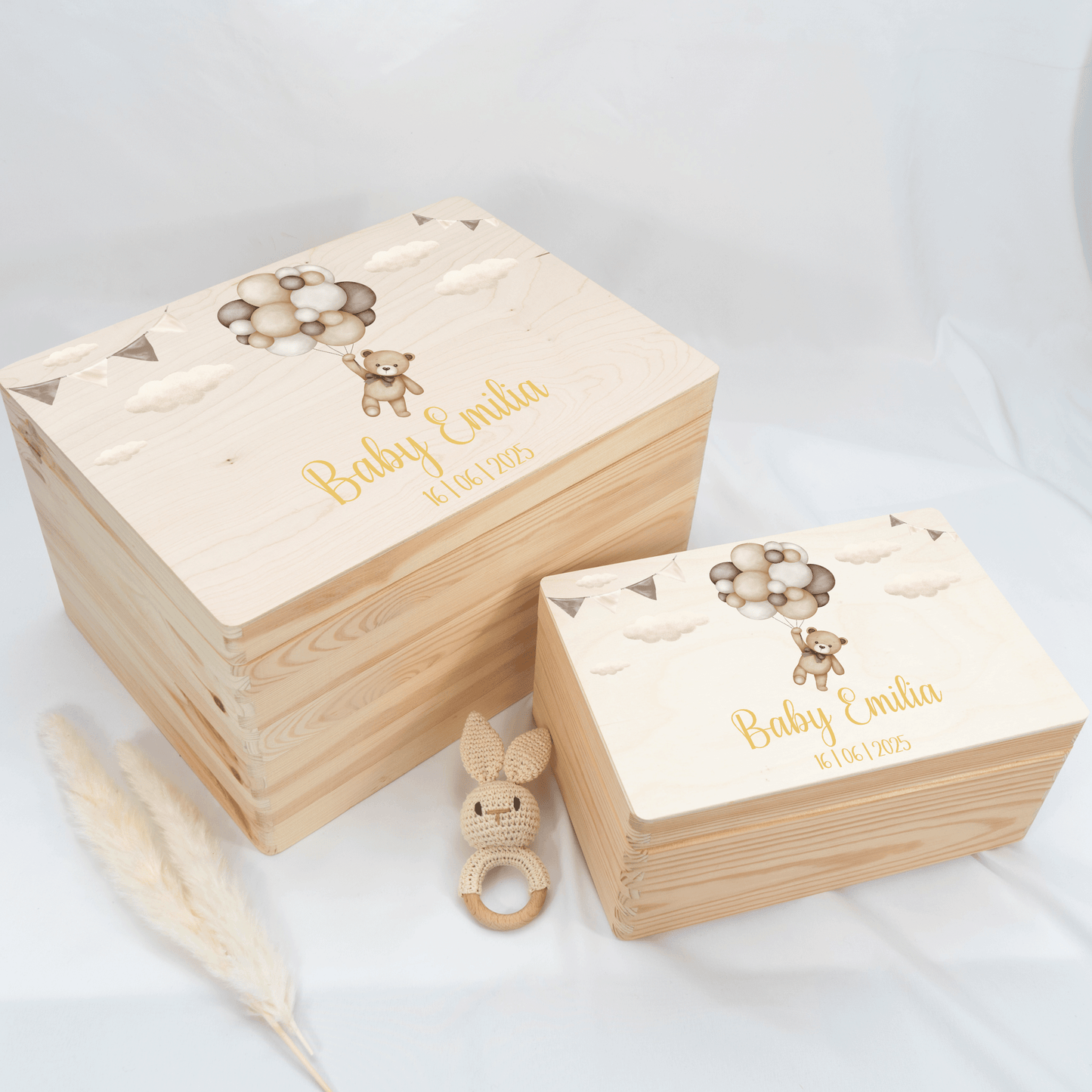 Personalisierte Erinnerungskiste - Beige Teddy & Girlanden