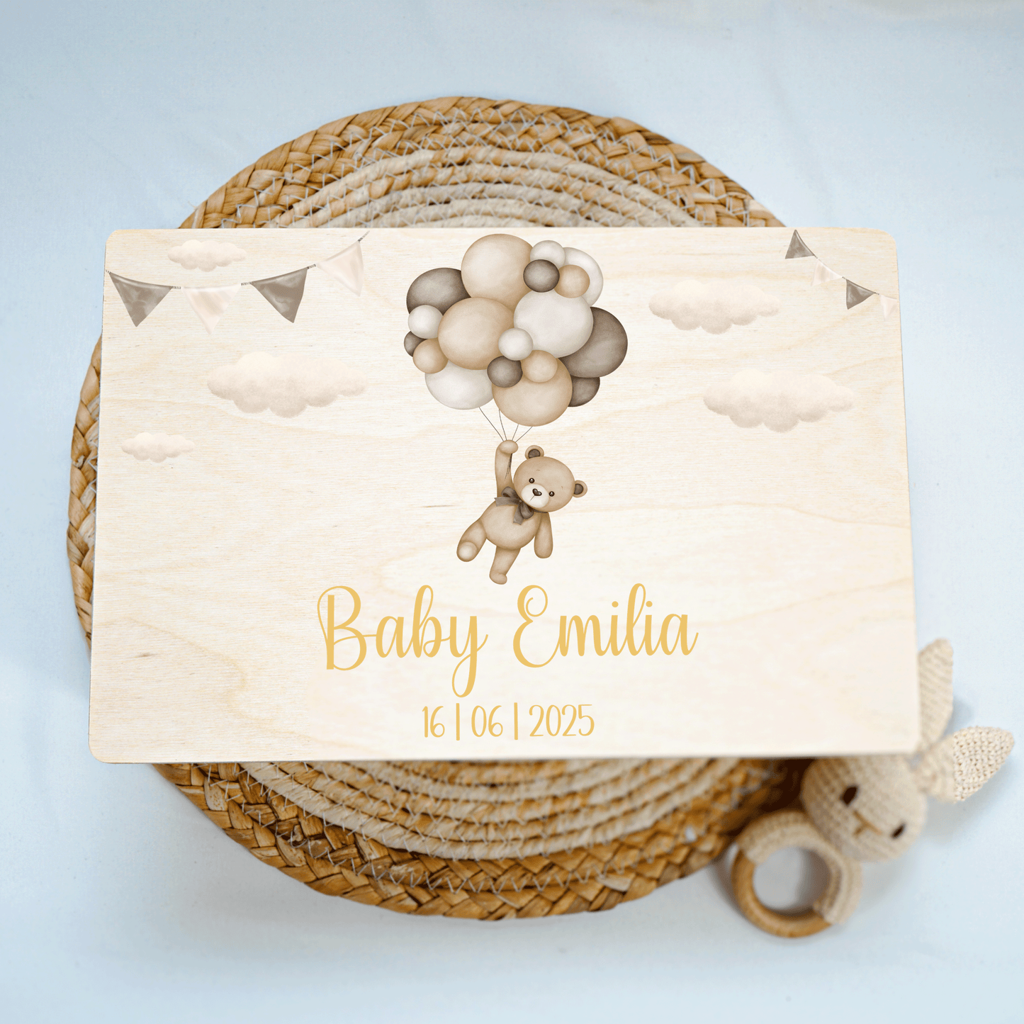 Personalisierte Erinnerungskiste - Beige Teddy & Girlanden