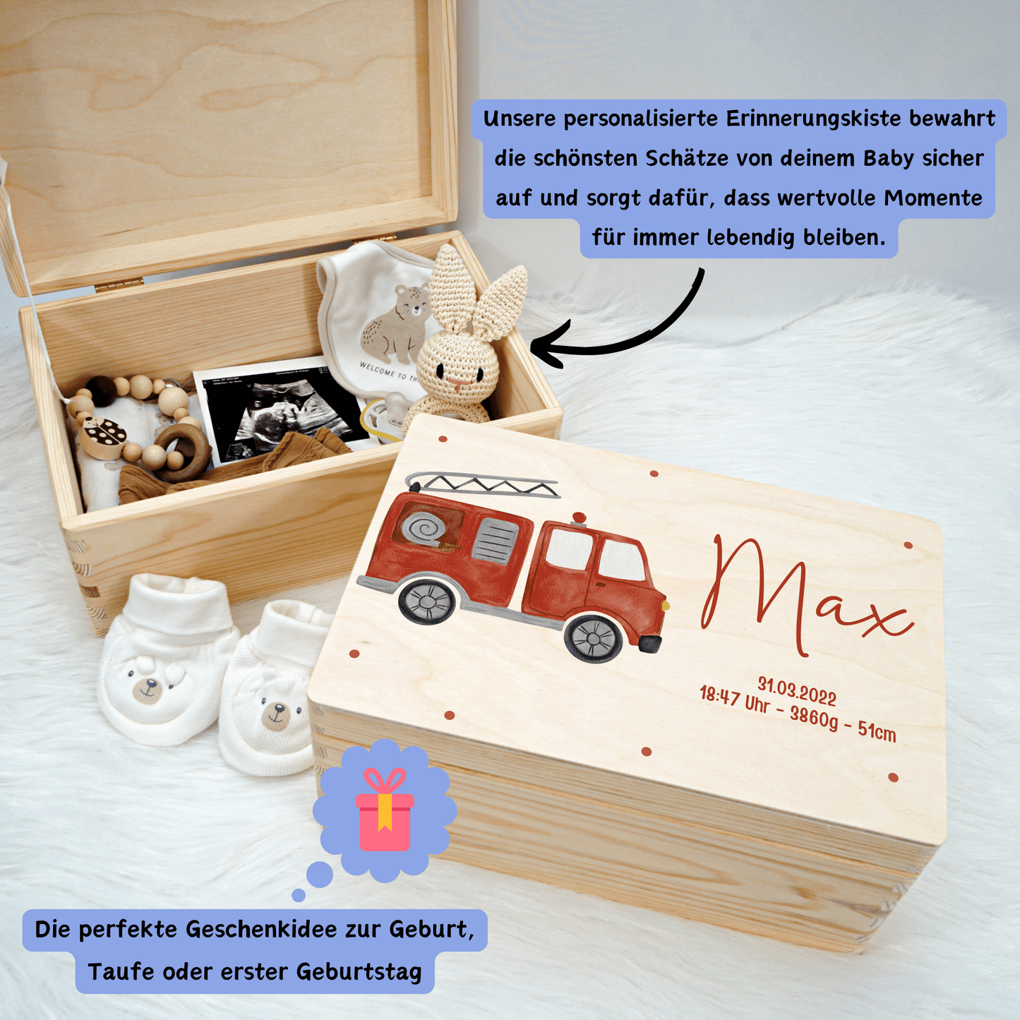 Personalisierte Erinnerungskiste - Feuerwehr Helden