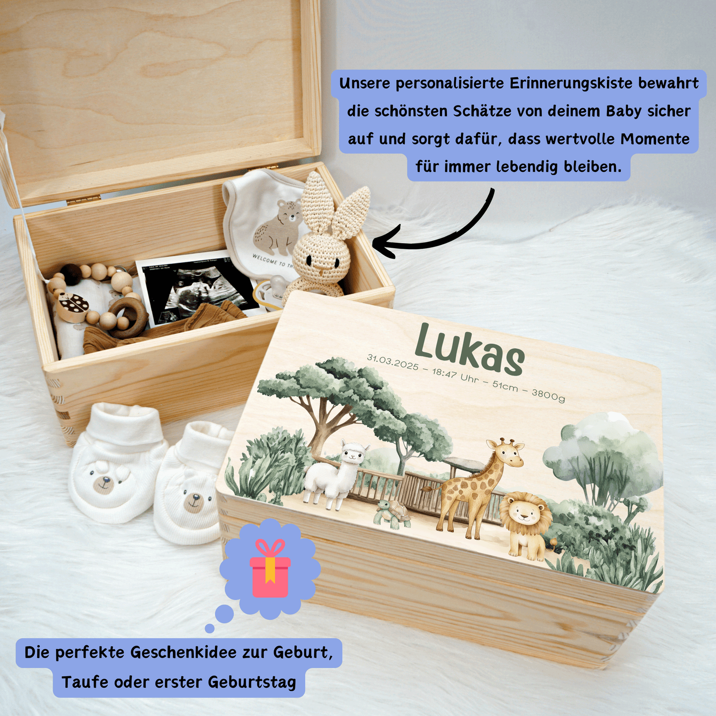Personalisierte Erinnerungskiste - Woodland Safari