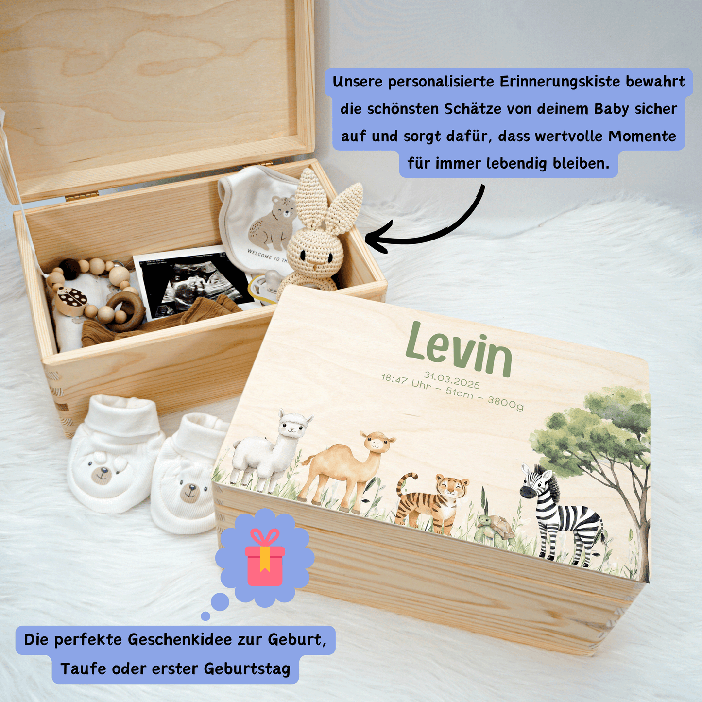 Personalisierte Erinnerungskiste - Woodland Safarifreunde