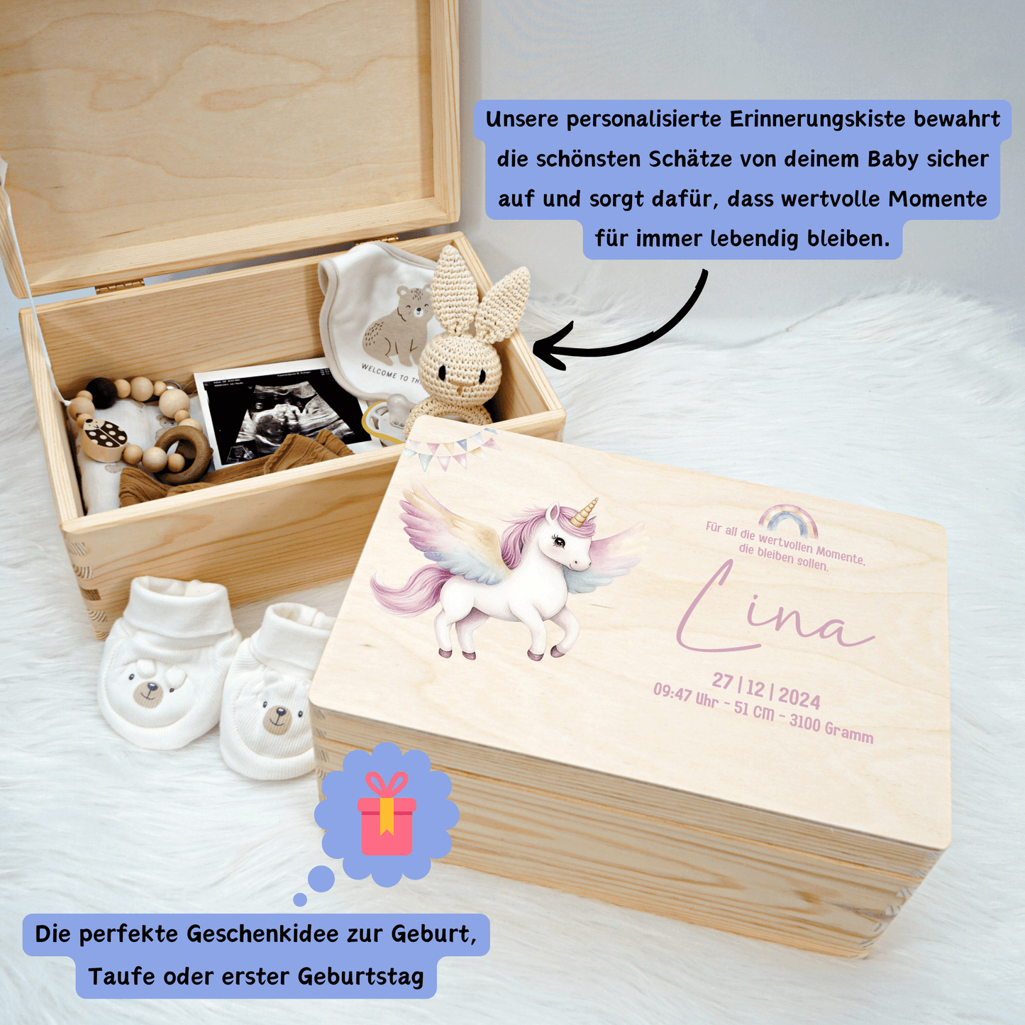 Personalisierte Erinnerungskiste - Einhorn