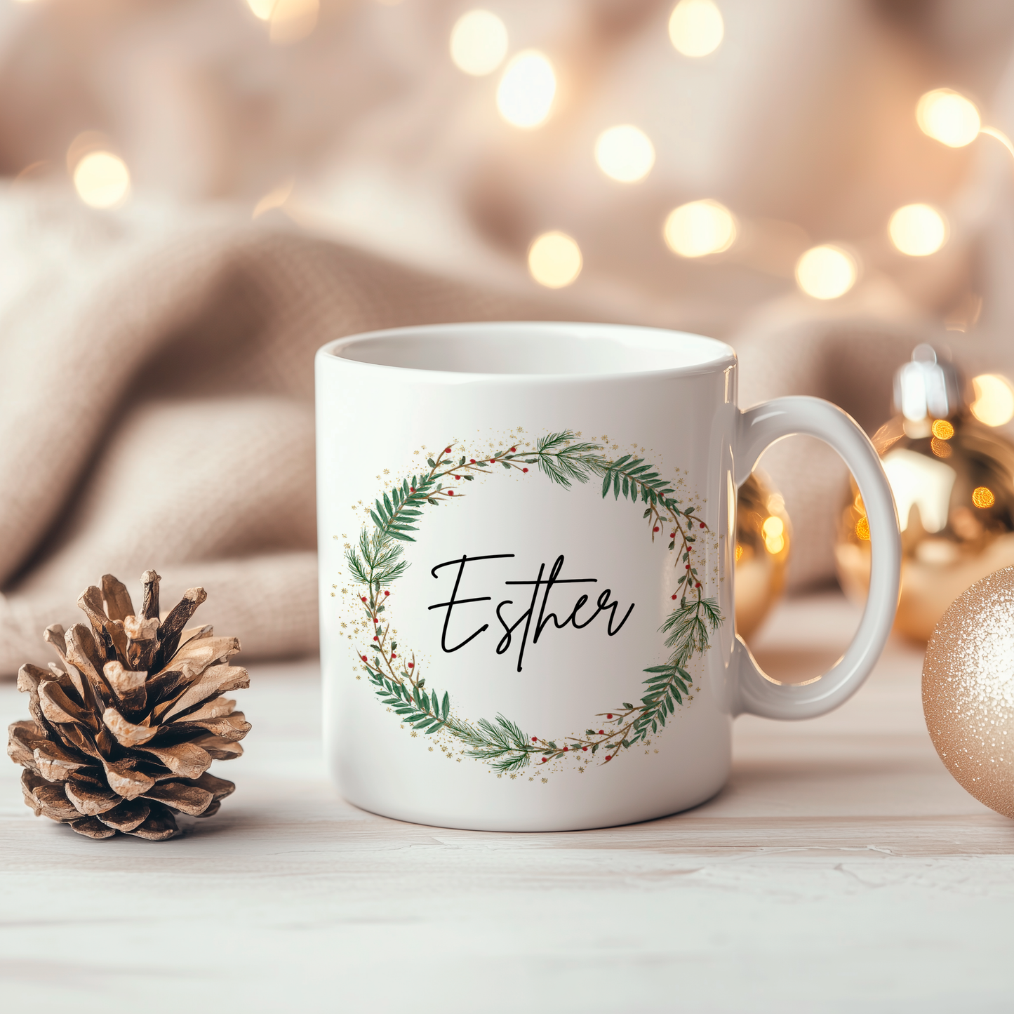 Weihnachtstasse Personalisiert - Weihnachtsgeschenk, Weihnachtskranz