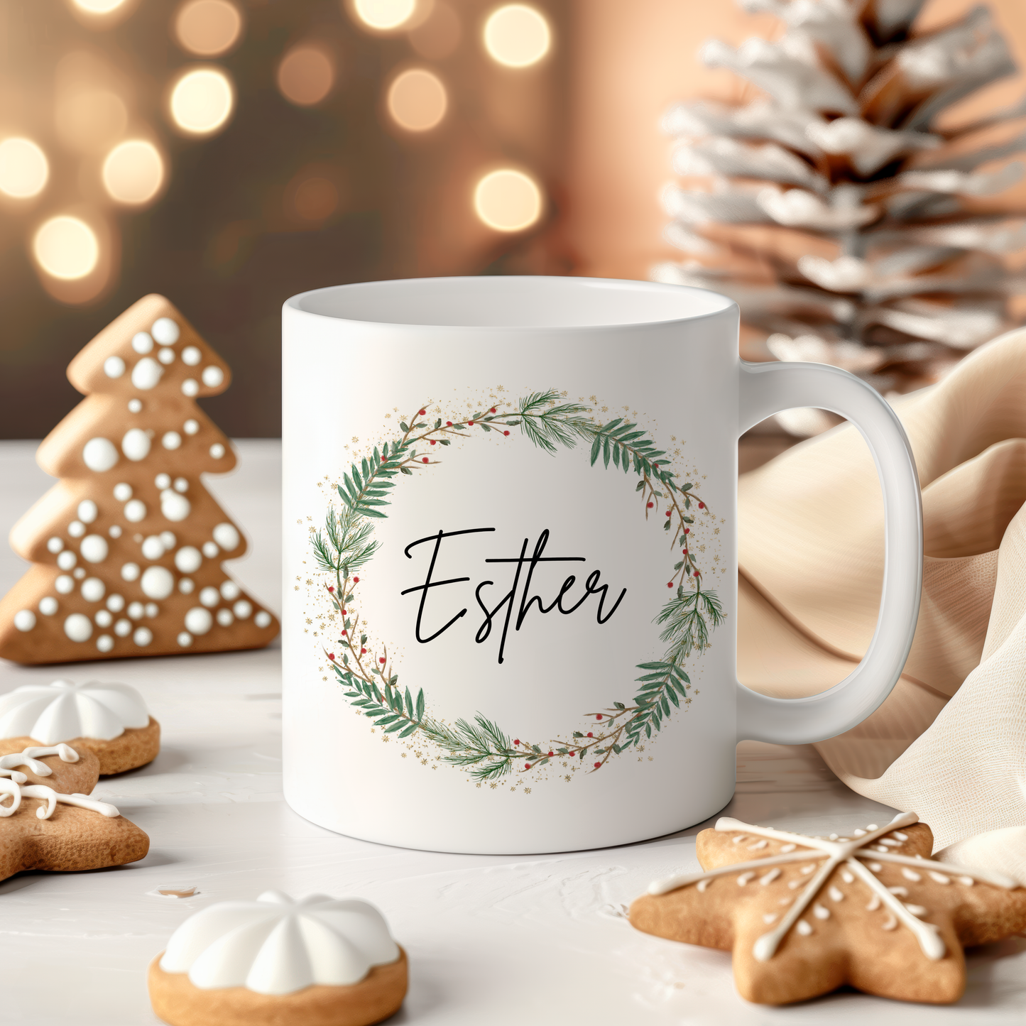 Weihnachtstasse Personalisiert - Weihnachtsgeschenk, Weihnachtskranz