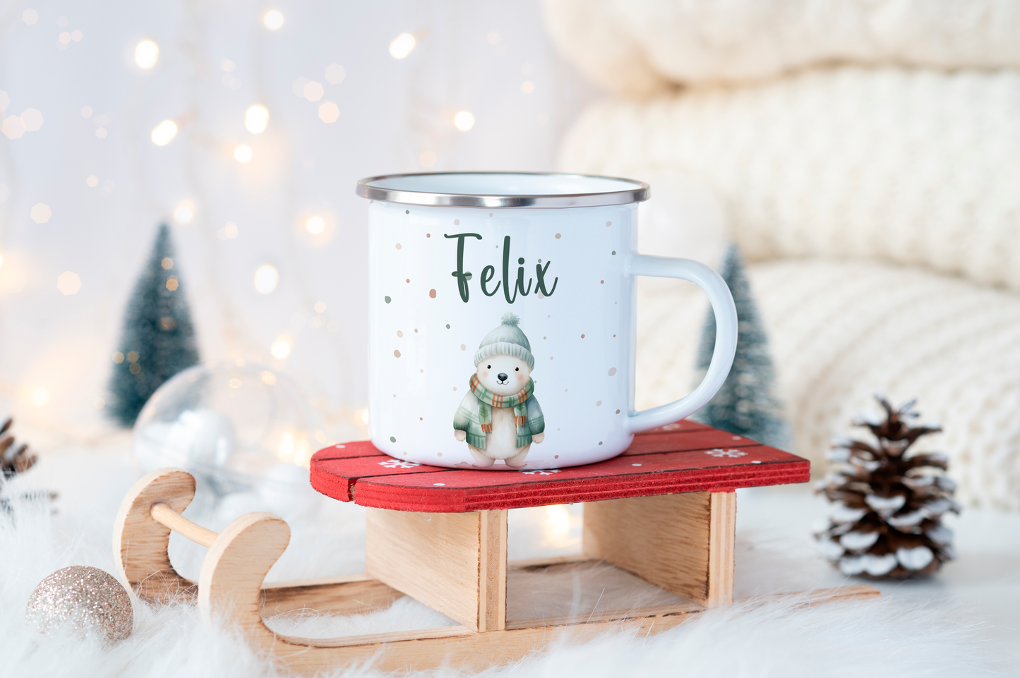 Emaille Kindertasse Personalisiert - Christmas Animals