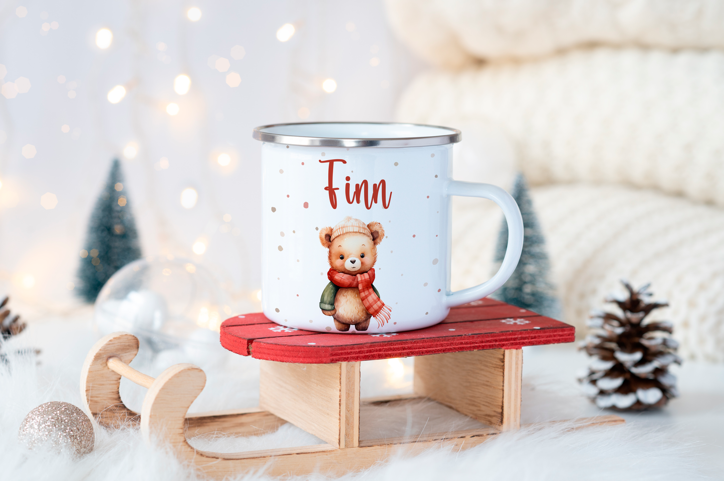 Emaille Kindertasse Personalisiert - Christmas Animals