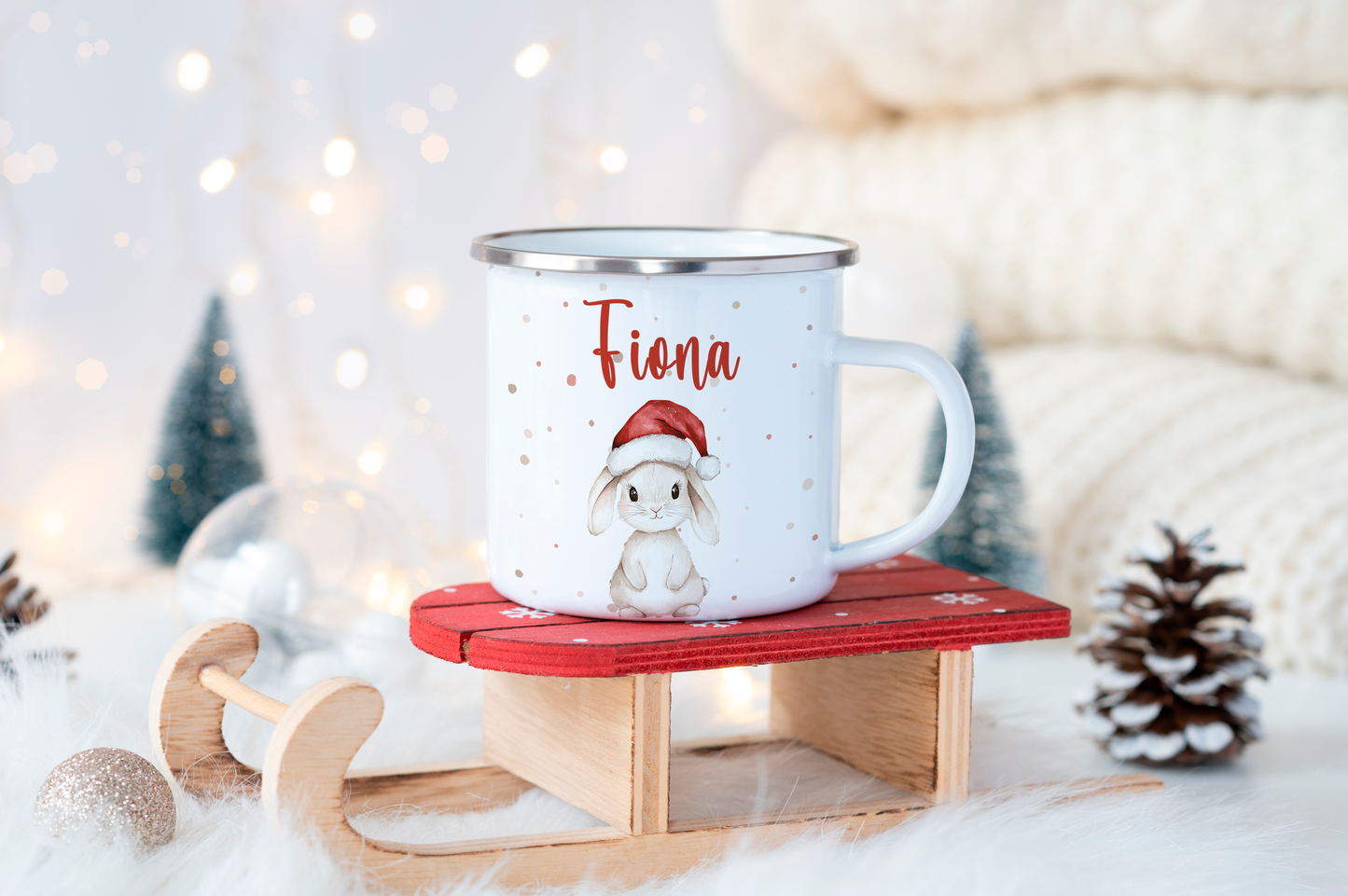Emaille Kindertasse Personalisiert - Christmas Animals