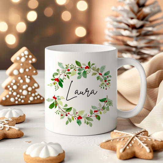 Weihnachtstasse Personalisiert - Weihnachtskranz 2