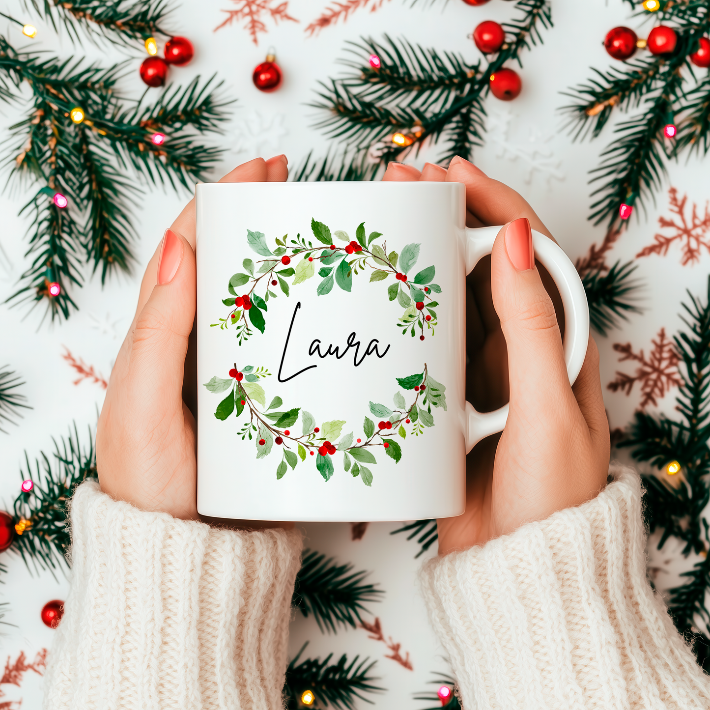 Weihnachtstasse Personalisiert - Weihnachtskranz 2