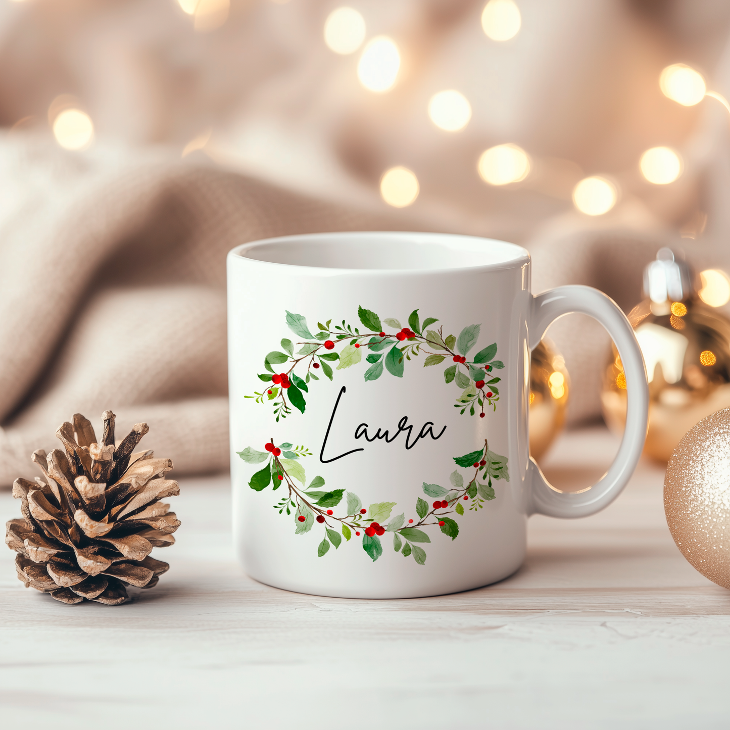 Weihnachtstasse Personalisiert - Weihnachtskranz 2